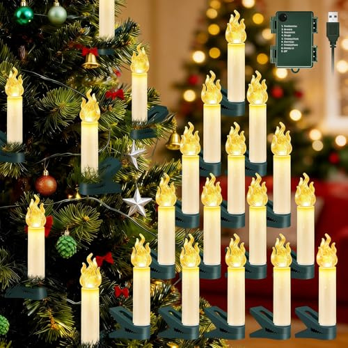 Etopgo Candele di Natale con clip, 30 LED candele albero di Natale con timer, 8 modalità, USB+batteria, candele di Natale senza fiamma, illuminazione natalizia per interni ed esterni