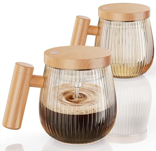 Tasse À Café À Agitation Automatique 2 pièces Set, tasse de mélange de 400 ml, haute vitesse adaptée au café/lait/poudre de protéines, mélangeur de protection thermique avec couve (or K)