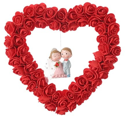 Romantica ghirlanda di fiori – Corona di San a forma di cuore, fiori artificiali, petalo rosa e, decorazione natalizia | Composizione perfetta per eventi di nozze,
