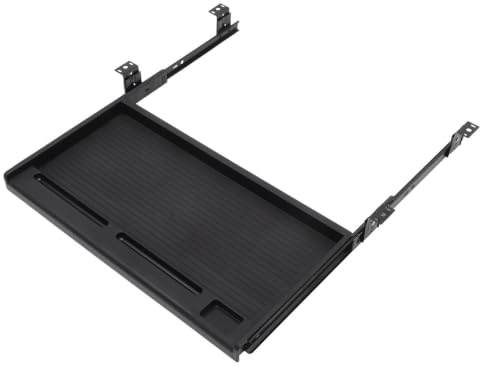 NAMOARLY Bandeja de Almacenamiento para Teclado bajo Mesa con Rieles Deslizantes, Cajón Extraíble para Oficina, Soporte Ergonómico para Usuarios de Escritorio, Material PP Negro