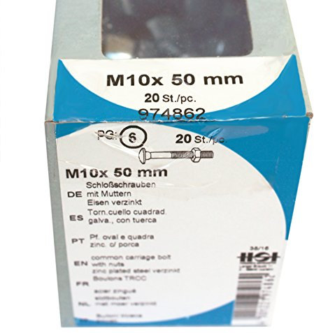 20 Stk. HSI Schloßschraube mit Mutter Eisen verzinkt M10x50mm DIN603 ISO 8677-974862