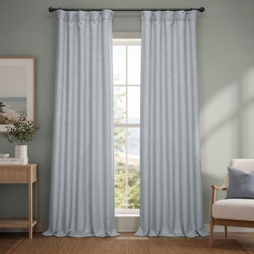 HPD Half Price Drapes BOCH-LN185-P Cortina de lino sintético de oscurecimiento de habitación, para dormitorio y sala de estar, 1 panel, ancho pulgadas de largo, gris jaspeado, W 50 x L 96 (1 Panels)
