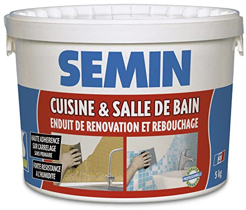 SEMIN Enduit de Rebouchage & Rénovation Cuisine et Salle de Bain 5 kg – Enduit Prêt à l’Emploi, Haute Adhérence sur Carrelage sans Primaire, Résistant à l’Humidité, Murs Intérieurs