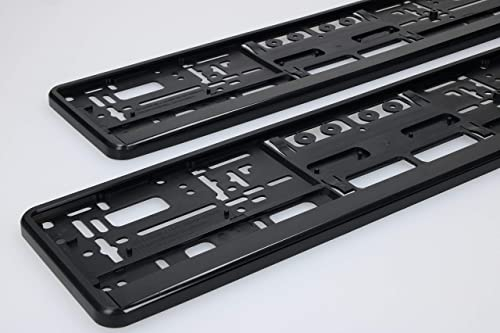 2 portatarga per auto, colore nero, robusto supporto per targa, per auto, misura standard europea, 52 cm, set di telai per targa anteriore e posteriore