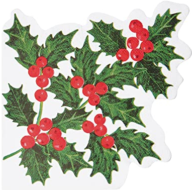 Talking Tables Confezione da 20 tovaglioli di carta con foglie di agrifoglio, per Natale, Santo Stefano, cene invernali, decoupage, bianco, 33 x 33 cm
