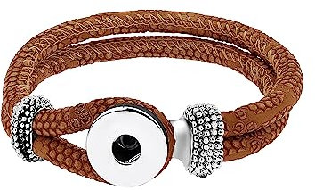 ANDANTE Geflochtenes Leder ARMBAND für Chunks Click-Buttons mit Schlaufenverschluss (22 cm) COFFEE