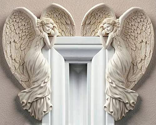 Door Frame Angel Wall Sculpture Left Right Door Frame Angel Wing Sculpture Vintage Shabby Ivory Wall Sculptures 3D Chic Angelic Figurines Ornaments for Door Frames Fireplace