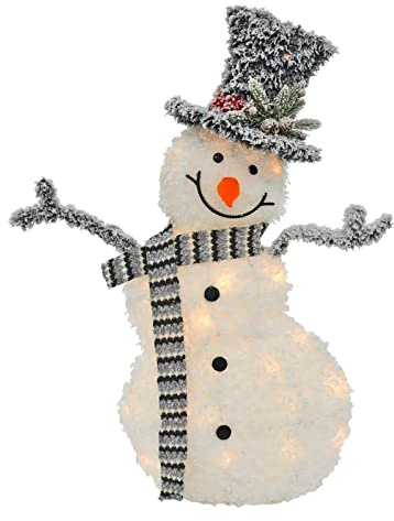 Mr Crimbo Light Up Snowman Christmas Decoration Standing Figure Grey Scarf 82cm