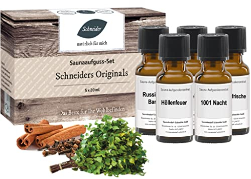 Saunabedarf Schneider - Aufgussset Schneiders Originals 5 x 20 ml Inhalt - winterlicher Saunaaufguss - wohltuender Mix