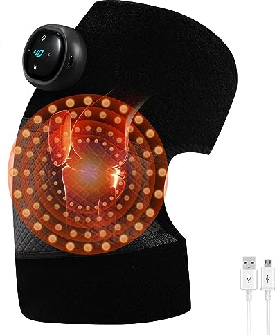 Heated Knee Massager, 3 Gears Adjustable Temperature and 3 Gears Vibration Massage, Wireless Rechargeable Heated Knee Pads with Wormwood for Elbows Knees Shoulders, Hot compress and Relieve Joint Pain