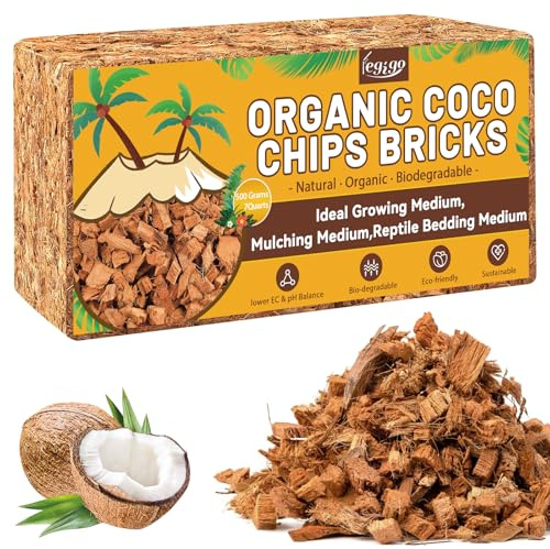 Legigo 1.1LB Coco Husk Chips for Plants- 100% Organic Coconut Coir Chips Brick with Low EC & PH Balance, Compressed Coconut Substrate Coco Chips Mulch Medium for Garden, Flowers, Plants