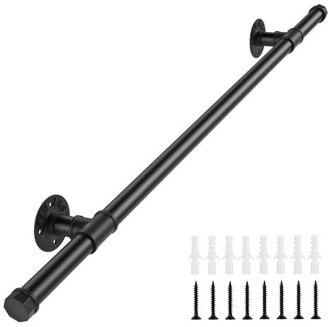 Pasamanos Escalera, Magtctyae Barandilla Escalera Exterior Interior 1m Pasamanos Escalera Hierro Negro Tubería de Pasamanos y Antideslizante Escalera de Apoyo Barandilla pared Loft Ancianos