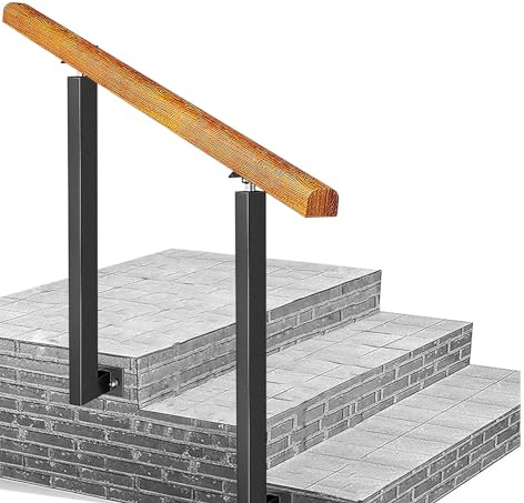 Side-Mounted Handrail for Outdoor Step, Fits 2 or 3 Steps, Wooden Hand Rails for Home Garden Corridor Lofts Decking Rail with 0°-270° Adjustable Angle Brackets and Wall Fittings, Safety Grab Bar ( Col