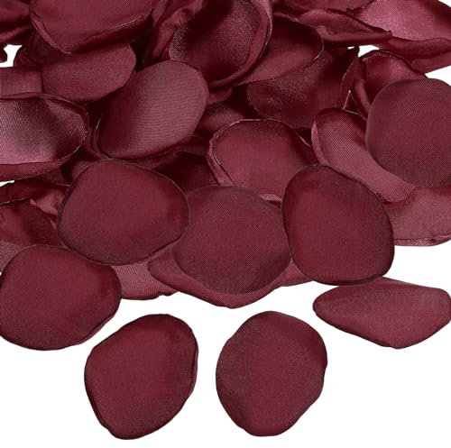PATIKIL Rosblad i silke, 100 st konstgjorda blomblad för bröllopsdekorationer, romantisk natt, gång spridda kronblad, vinröd