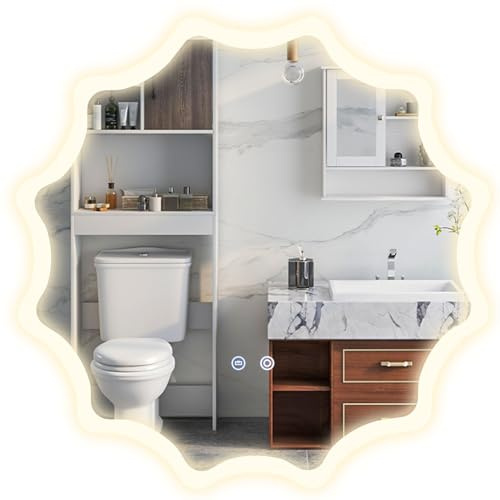 LIFEZEAL Miroir de Salle de Bain avec Éclairage, Miroir Lumineux avec Interrupteur Tactile, Miroir Mural avec Défogger, 3 Couleurs, Lumière LED, Bord Ondulé, 60 x 60 cm