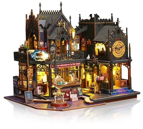 Cuteefun Casa de Muñecas de Madera con LED, DIY Casas de Muñecas Miniaturas con Muebles Construir para Adultos, Cumpleaños, Navidad(Castillo Mágico)