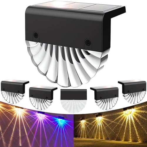 Anmossi Outdoor Solar Lights, 6 Pack Solar Fence Lights,Warm White/Color,IP65 Waterproof Solar LED Wall Light for Garden,Fence,Yard,Garage,Garden