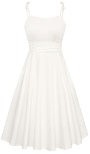 Belle Poque White Dress for Women Spaghetti Strap Midi Dress Summer Trendy Causal Dresses S