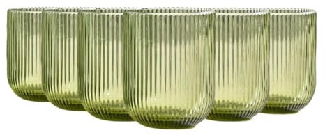 TRESV Set de 6 Vasos Colores o Transparente, Vaso de Cristal agua de 270 ml, Vaso de Agua y Bebidas (Verde 270ml)