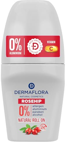 Dermaflora Rosehip with Vitamin C Roll-On Deodorant – 50ml 0% Aluminium, Paraben-Free, Natural Odour Protection, Hydrating & Soothing Formula
