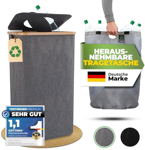 COTTARA® Botellas de depósito con tapa y bolsa de transporte, recipiente giratorio con agujero, ideal para guardar botellas vacías (gris sin impresión)