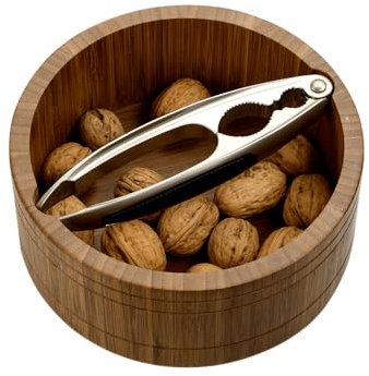 Kesper | Ciotola per noci con schiaccianoci, materiale: bambù, acciaio inossidabile, dimensioni: Ø 17 cm, altezza: 7 cm, spessore: 11 mm, colore: marrone, argento | 59822