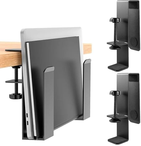 WIYETY Soporte de escritorio ajustable para portátil: soporte vertical, almacenamiento lateral, metal