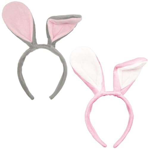 UILYNIU 2 Piezas Diadema de Orejas de Conejo de Felpa, Diademas de Conejo para Adultos Niños, Disfraces Animales para Pascua Halloween Fiestas Temáticas Cosplay Carnaval Lema Fiesta