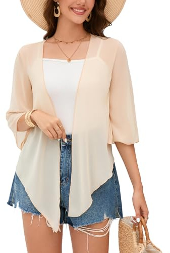 Dosieyeo Bolero dam festlig chiffongjacka 3/4 ärm lätt luftig sommar cardigan elegant axelväska för klänning