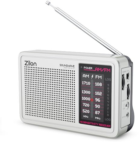 Zilon Radio à Piles et 220 V Portable Transistor Rétro Vintage FM/AM Analogique Kit d’Urgence avec Prise Casque Facile à Utiliser pour Les Seniors Excellente Réception Musique Camping et comme Cadeau