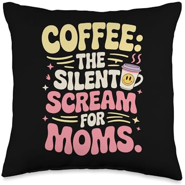 Coffee Silent Scream for Moms Funny Pastel Art Throw Pillow