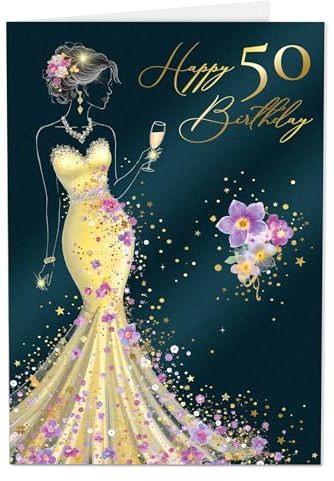 Joli Coon Papeterie Carte anniversaire 50 ans STARDUST Lady – Carte anniversaire 50 ans femme avec enveloppe en papier premium et véritable cachet de cire