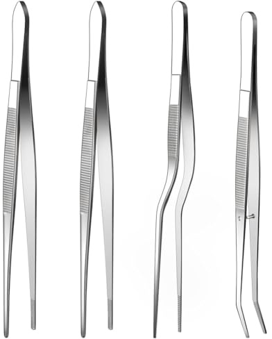 Pqahffowr Pinces Fines, Pinces de Cuisine 4 Pièces, Pincettes Alimentaires en Acier Inoxydable de 6,3 Pouces, Pincettes de Cuisine pour Barbecue