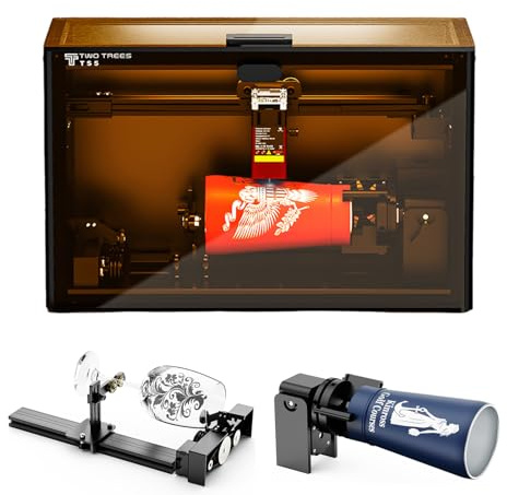 Twotrees TS5 grabador láser rotativo para botellas de vaso, máquina CNC premontada para grabar objetos redondos en madera, metal, vidrio
