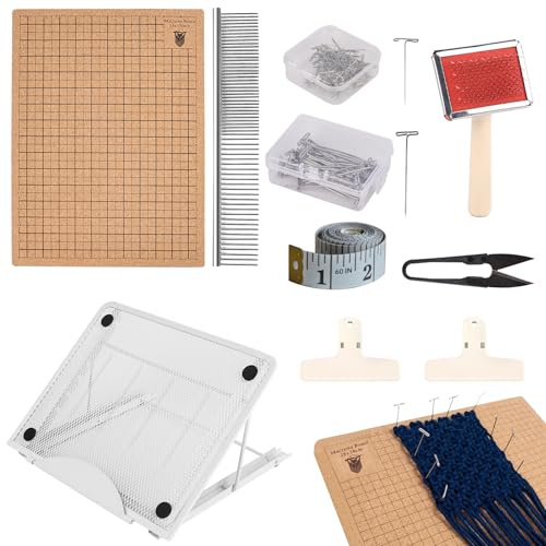 AIIQESBT 108 Pcs Macrame Board Set, 12'' × 16'' Wood Macrame Board Stand with Metal Adjustable Holder for Braiding Cording Bracelet Creating