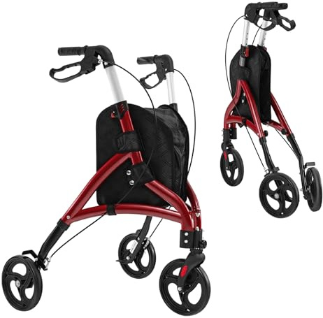 Andador con ruedas de 4 ruedas con asiento, plegable, ligero, andador de movilidad para personas mayores con asiento y ruedas, andador con ruedas, marco de aluminio para caminar de tres ruedas con aj