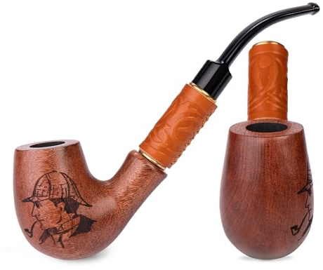 19 cm päronträ Churchwarden rökpipa | Gravyr inspirerad av Arthur Conan Doyle | För 9 mm filter | Sammetspåse ingår | Endast för tobaksanvändning
