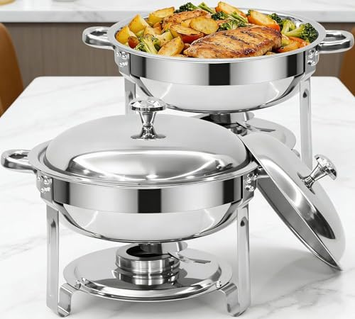 Set completo di scaldavivande per buffet, confezione da 2 pezzi da 5 l, in acciaio inossidabile, per feste in casa, riunioni di Natale, catering, eventi (argento 2)