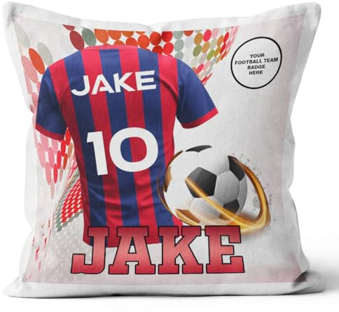 Personalised Football Cushion with Any Name & Team Logo Printed Cushion Cover with Soft Filling Bedroom Décor 40CM x 40CM