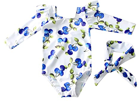 BañAdor Natacion NiñA-Traje De BañO De Dos Piezas con Estampado Floral para NiñAs De Manga Larga De Verano para NiñOs PequeñOs Conjunto De Diadema De Bikini