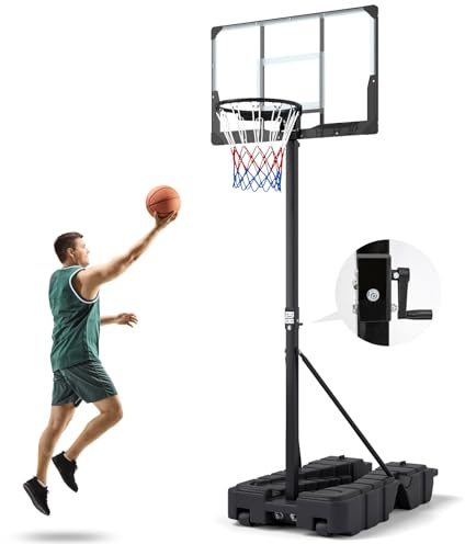 COSTWAY basketkorg utomhus med handvev, basketstativ med hjul 230–305 cm höjdjusterbar, basketsystem med fyllbar bas, bärbart korgsystem för barn och vuxna