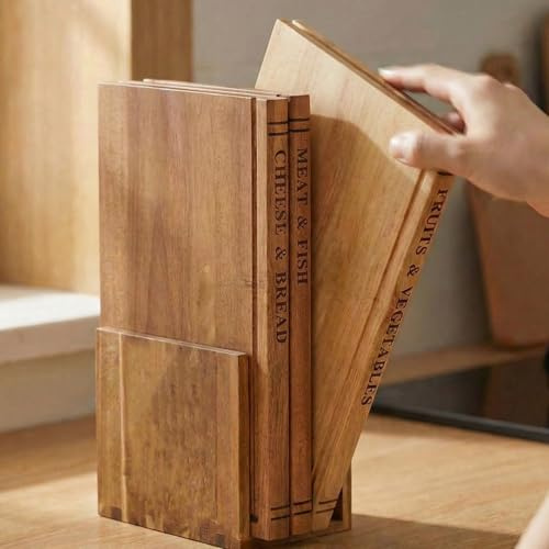 33×25,5×2 cm Tagliere in Acacia a Forma di Libro, Set di 3 Taglieri in Legno con Supporto, Taglieri Stile Libro Grandi per Carne, Verdure, Formaggio, Set Regalo da Cucina Naturale Senza BPA