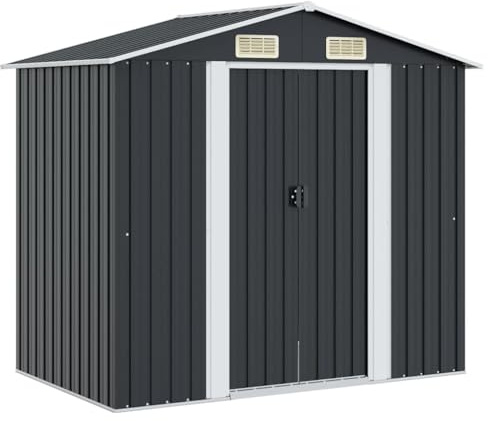 LoogCape Trädgårdsskjul antracit stål 204 x 132 x 186 cm, väderbeständig, vattentät med skjutdörrar, utrustningsskjul för förvaring, verktygsskjul, trädgårdshus, låsbar, robust