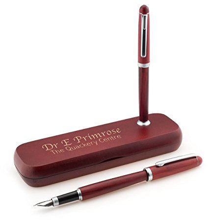 EIO Gifts Personalised Wooden Twin Pen Set Ballpoint & Fountain Pen In Presentation Box - Engraved with your custom text