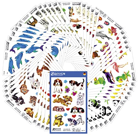 AVERY Zweckform 485 (Sticker Kinder, Tiere, Hunde, Katze, Panda, Pferde, Delfine, Kindergeburtstag, Mitbringsel, Mitgebsel, Gastgeschenke), Sticker Set Tiere Mix, 59992