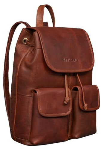 STILORD 'Grace' Sac à Dos Vintage Cuir pour Ordinateur Portable 13,3 Pouce Élégant Backpack idéal comme Sac Travail Sac Universitaire en Cuir Véritable, Couleur:porto - cognac