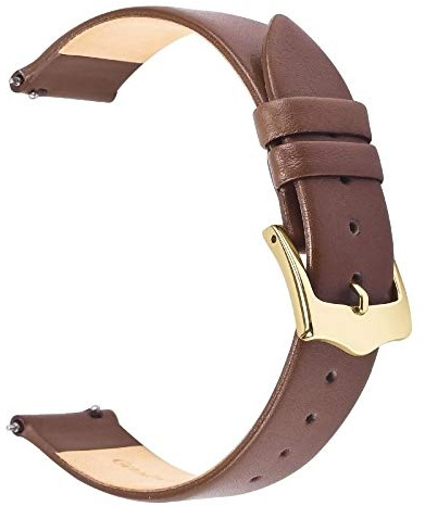 EACHE Dünne Leder Uhrenarmbänder für Damen Braune Schnellverschluss Lederarmband 14mm Gold Schnalle