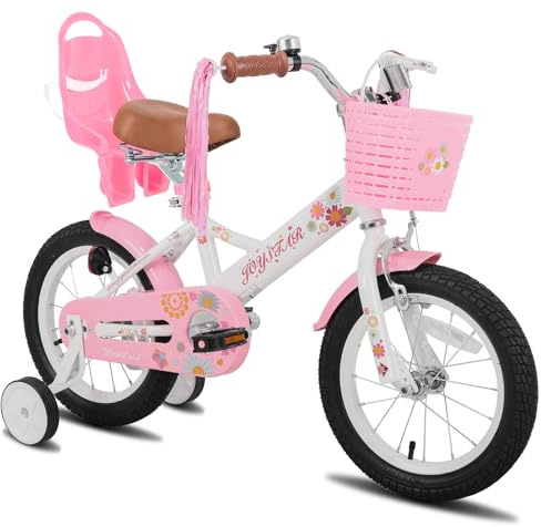 JOYSTAR 14 Inch Kids Bike Little Daisy Girls Bike with Training Wheels Doll Bike Seat Basket & Streamers Princess Kids Bicycle for Girls Toddler of 3-5 Years Toddler Girl Bikes White