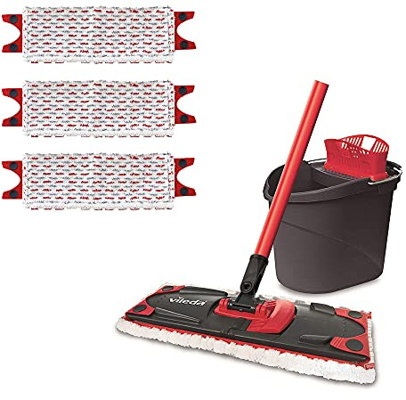 Vileda Ultramax - Set de limpieza, mopa de microfibras 2en1 para fregar y cubo con escurridor, cubo y mopa con palo telescópico para todo tipo de superficies, contiene 3 recambios adicionales