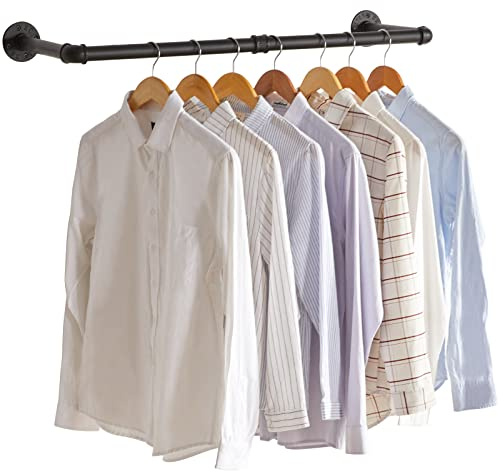 IBUYKE Perchero de Pared Industrial, Estante de la Ropa del Tubo, 94cm Barra de Ropa para Colgar en la Pared Rústico, para Tienda, Sala de Estar, Gabinete, Dos Bases TYJ001H